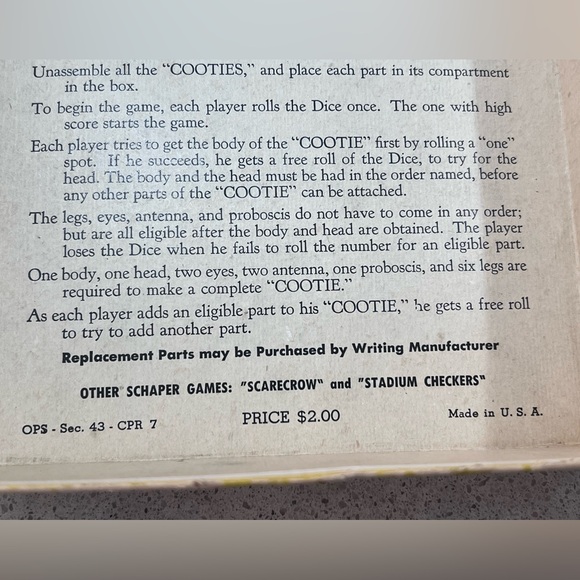 Original 1949 The Game of Cootie - Incomplete Set AS IS 75 years old - Picture 11 of 14